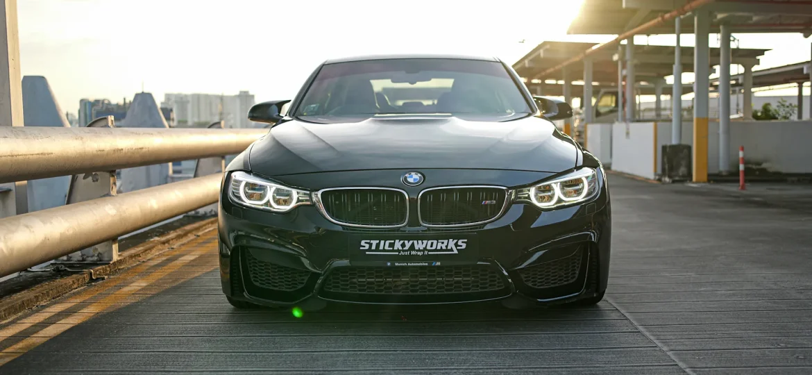 Front view of a car with solar film installed reduces heat and glare effectively