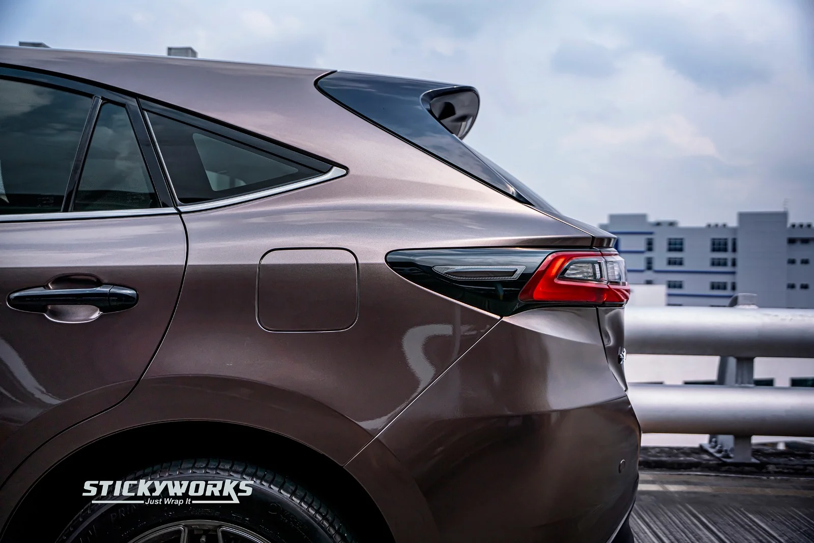 StickyWorks Toyota Harrier front detail close-up highlighting premium vinyl wrap quality