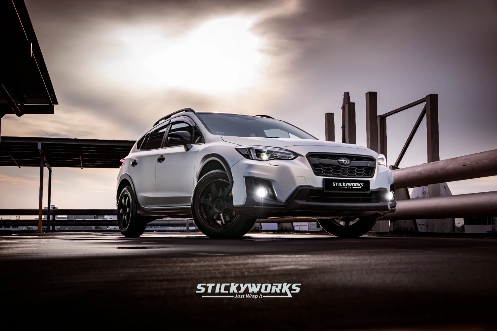 StickyWorks Subaru front view car wrap showcasing clean finish and modern styling