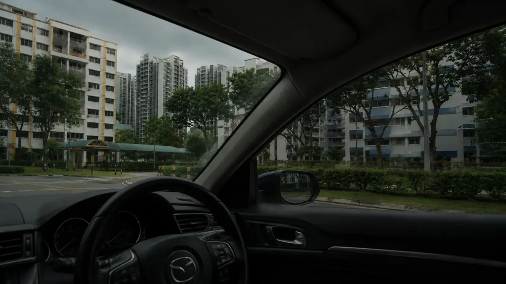 Interior view through tinted car windows